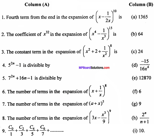 MP Board Class 11th Maths Important Questions Chapter 8 Binomial Theorem 1