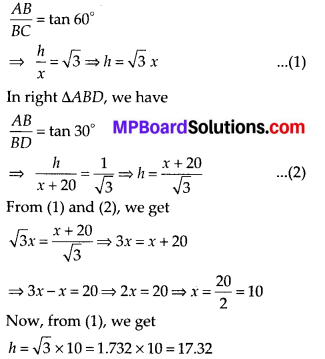 MP Board Class 10th Maths Solutions Chapter 9 Some Applications of Trigonometry Ex 9.1 16