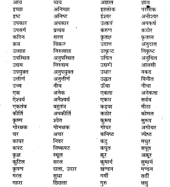MP Board Class 11th General Hindi व्याकरण विलोम शब्द img-2