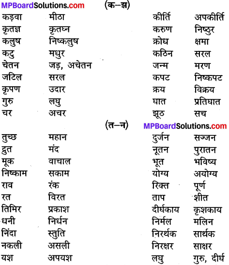 MP Board Class 10th General Hindi व्याकरण विलोम या विपरीतार्थी शब्द img-3