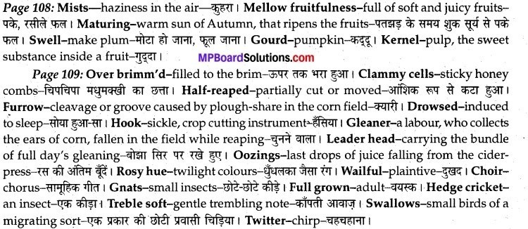 MP Board Class 12th English A Voyage Solutions Chapter 15 To Autumn img 1